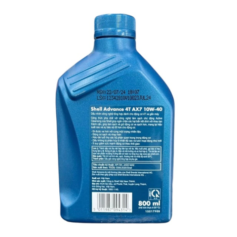 Shell Advance 4T AX7 10W40 Synthetic Based 0.8L